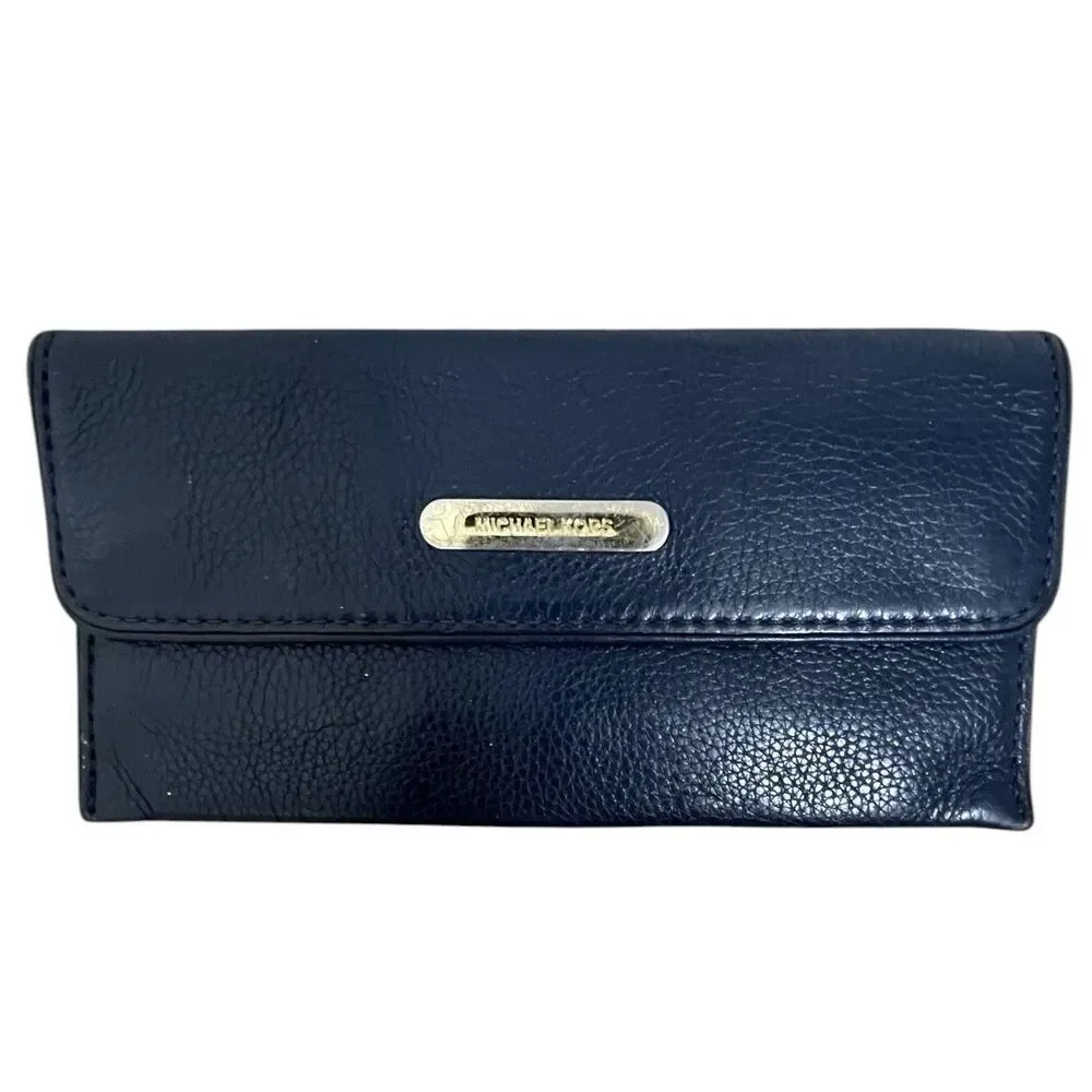 Michael Kors Blue Leather Wallet Slim Small Snap Closure